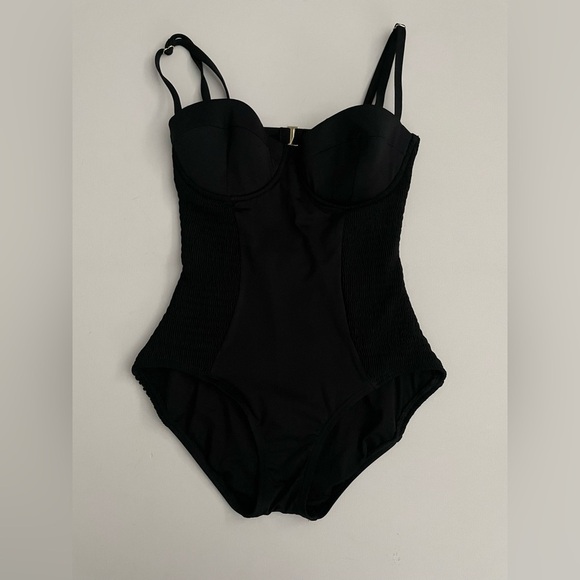 Kate Spade New York Smocked Underwire One Piece Swimsuit Solid Black S Small - Picture 6 of 7